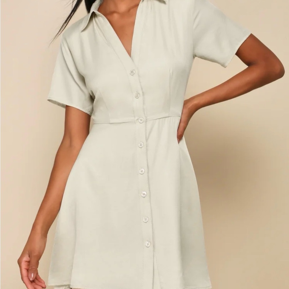 Lulu's Cream Button-Front Mini Shirt Dress
